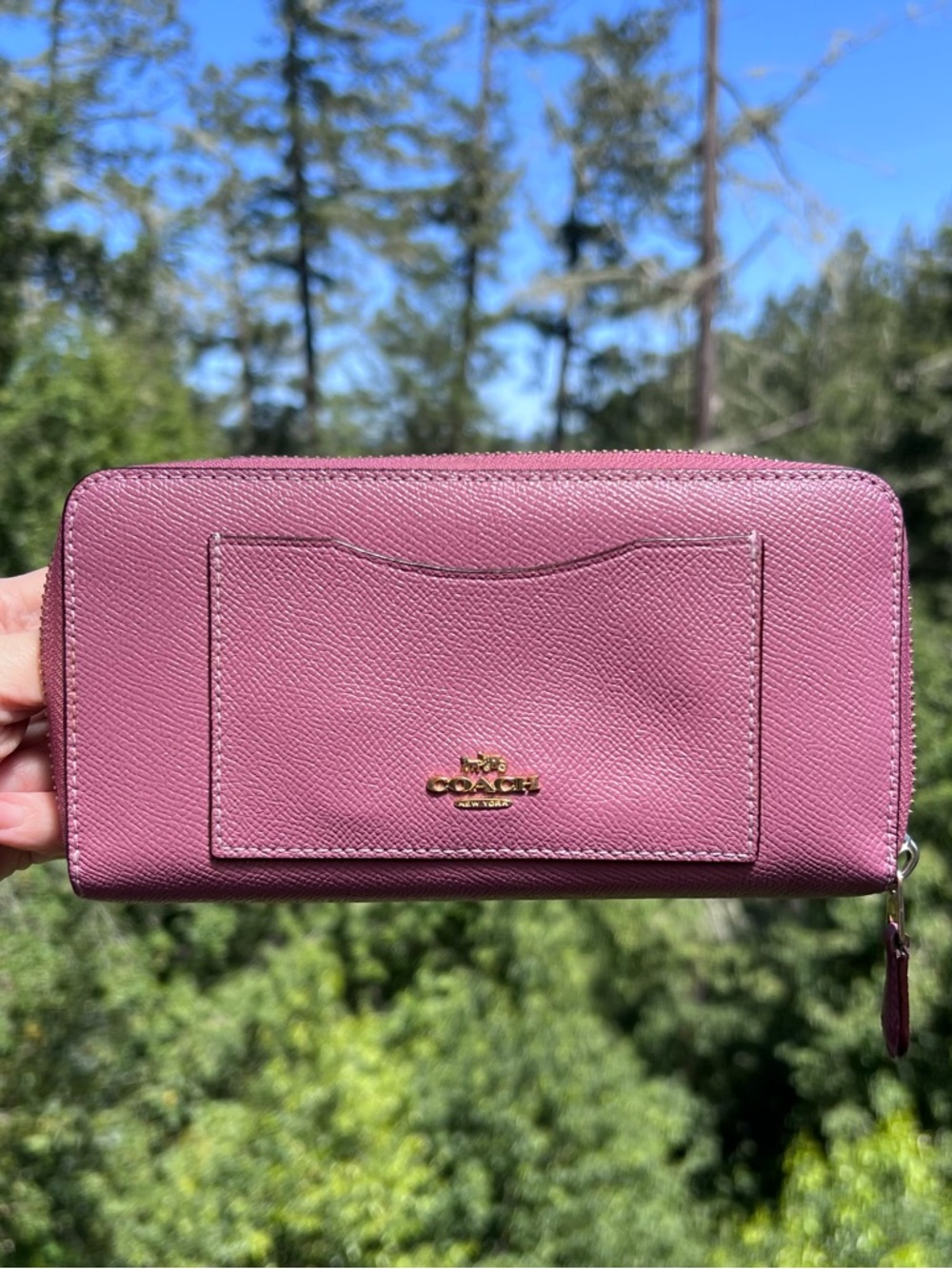 COACH Long Zip-Around Wallet Pink Crossgrain Leather w Gold Hardware AUTHENTIC